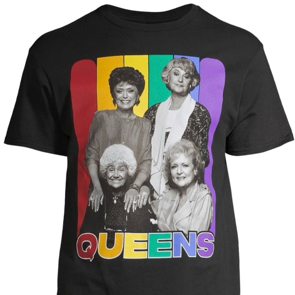 Golden Girls Queens Graphic Short Sleeve Tee Shirt Size XL Black W/ Rainbow